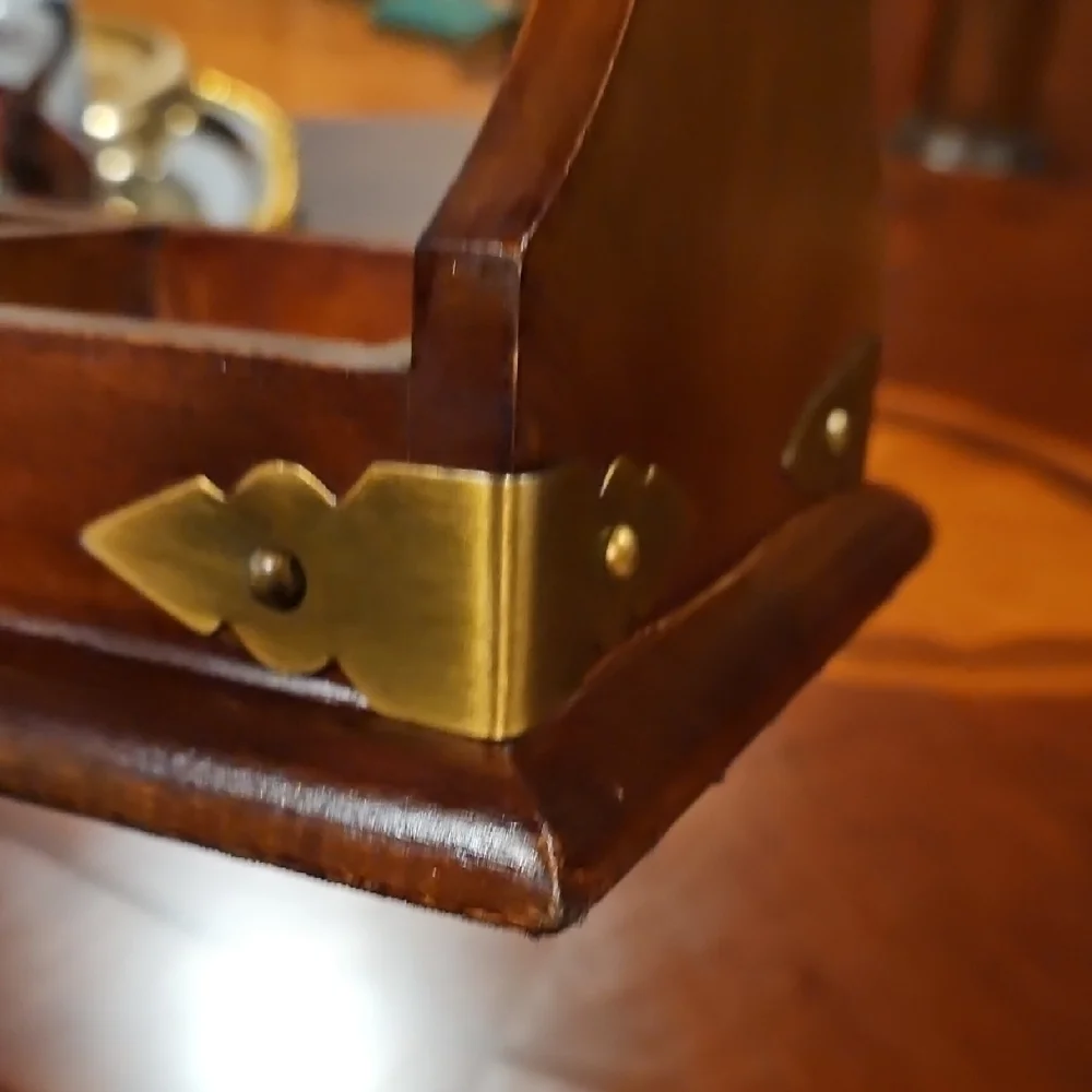 Quality Pottery Barn Wooden Dual Tantalus Decanter Holder Caddy w/Brass Accents